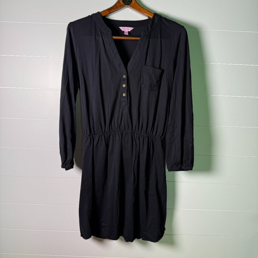 Lilly Pulitzer Black Beckett Dress Pima Cotton Size Large  Neutral Minimalist